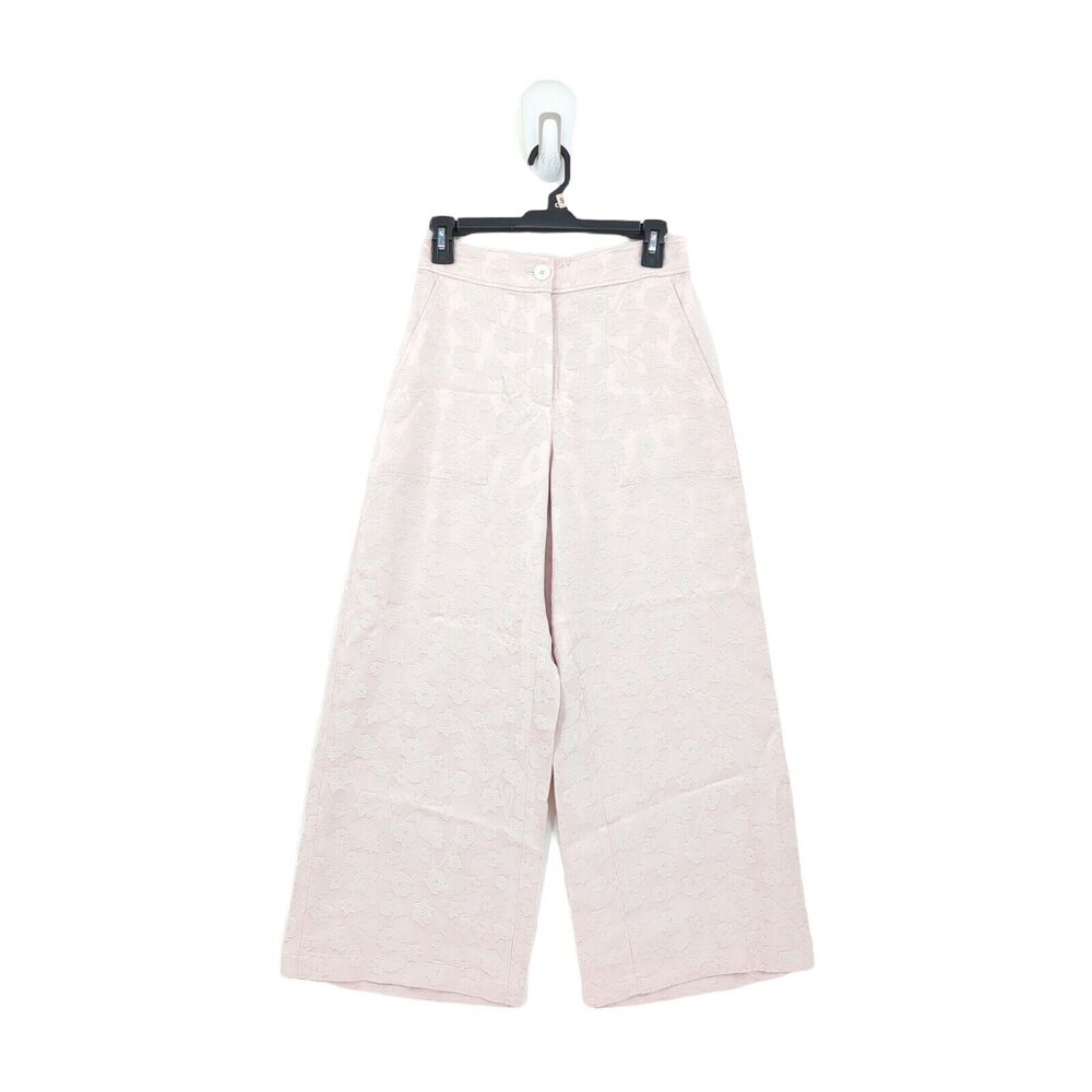 Club Monaco Women 00 Sheer Culottes Pants Pink Cropped Wide Leg Floral Viscose